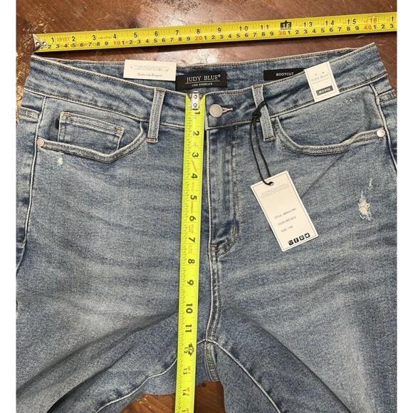 Judy Blue Womens Sz 14W Blue Mid Rise Bootcut Distressed Jeans Grunge Cowgirl - Picture 4 of 10